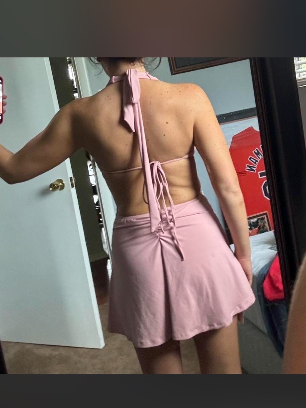 Pink Cut Out Halter Ruched Mini Dress - Picture 2 of 2